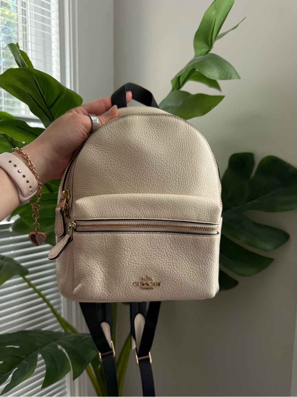 Coach Mini Pebbled Leather Backpack in Cream with Gold Hardware
